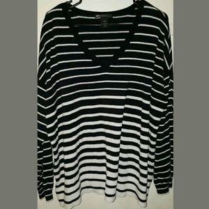 Lane Bryant Black & White Striped Zipper Sweater